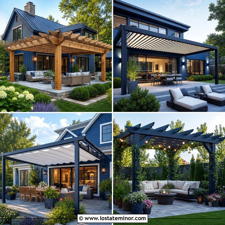 30 Denim Blue House Design With Pergola Ideas: Fresh Inspiration