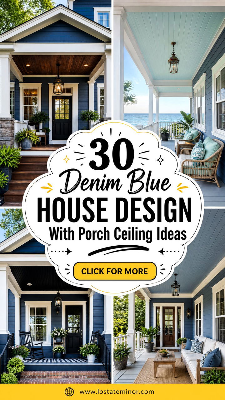 30 Denim Blue House Design With Porch Ceiling Ideas to Inspire - 30 Denim Blue House Design With Porch Ceiling Ideas to Inspire