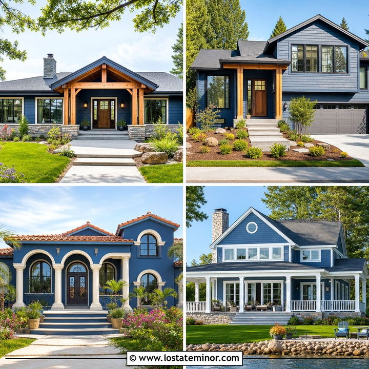 30 Denim Blue House Design With Porch Columns Ideas You’ll Love