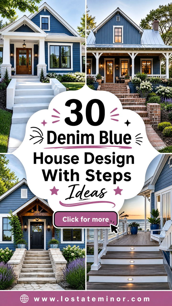 30 Denim Blue House Design With Steps Ideas for a Warm Welcome - 30 Denim Blue House Design With Steps Ideas for a Warm Welcome