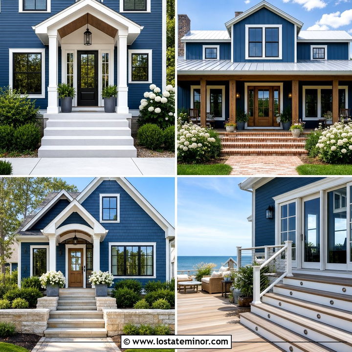 30 Denim Blue House Design With Steps Ideas for a Warm Welcome