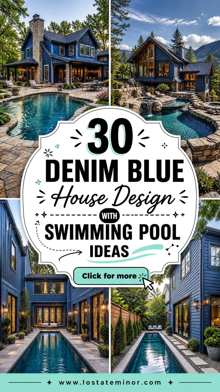 30 Denim Blue House Design With Swimming Pool Ideas for Summer - 30 Denim Blue House Design With Swimming Pool Ideas for Summer