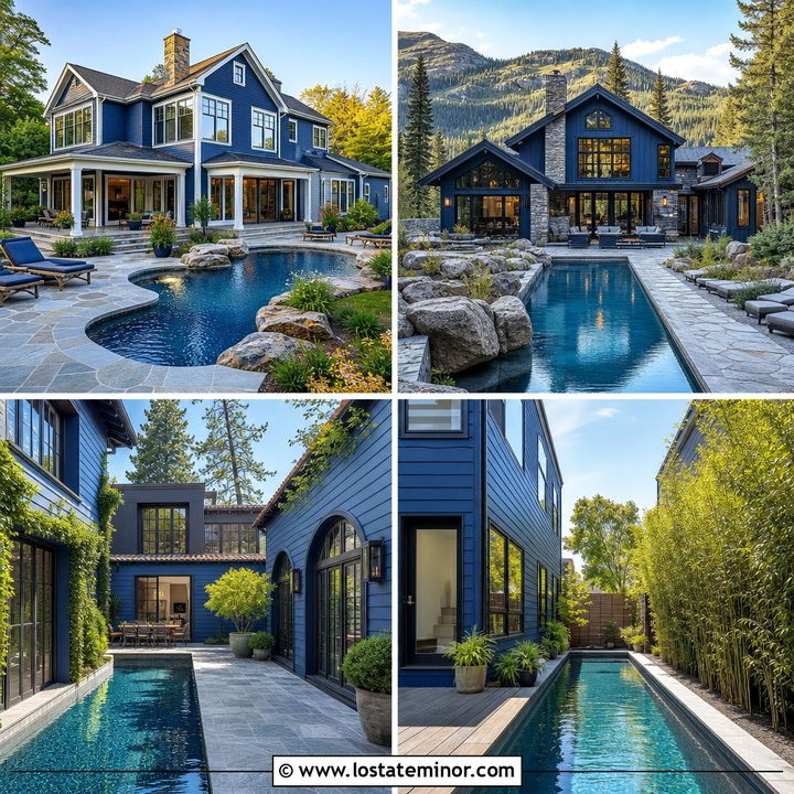 30 Denim Blue House Design With Swimming Pool Ideas for Summer