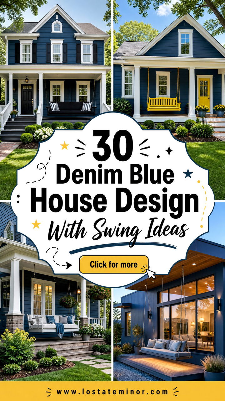 30 Denim Blue House Design With Swing Ideas for Cozy Porches - 30 Denim Blue House Design With Swing Ideas for Cozy Porches