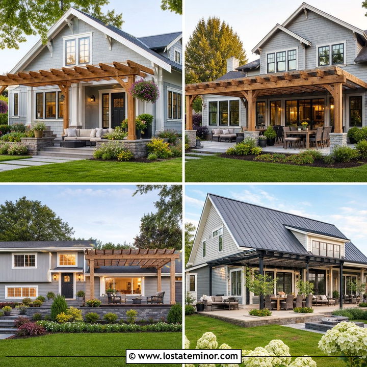 30 Dove Grey House Design With Pergola Ideas for Outdoor Charm
