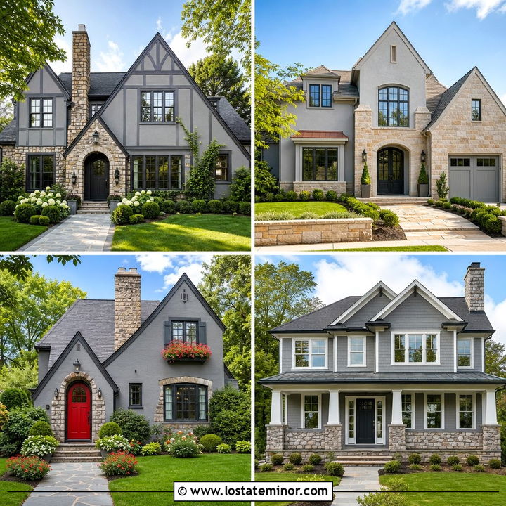 30 Dove Grey House Design With Stone Accents Ideas: Classic Style
