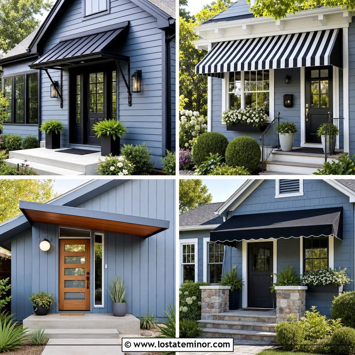 30 Dusty Blue House Design With Awning Ideas: Charming Shade