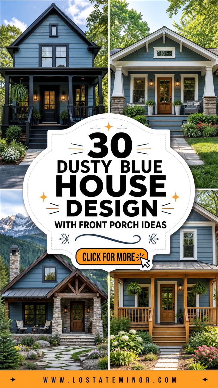 30 Dusty Blue House Design With Front Porch Ideas for Cozy Style - 30 Dusty Blue House Design With Front Porch Ideas for Cozy Style