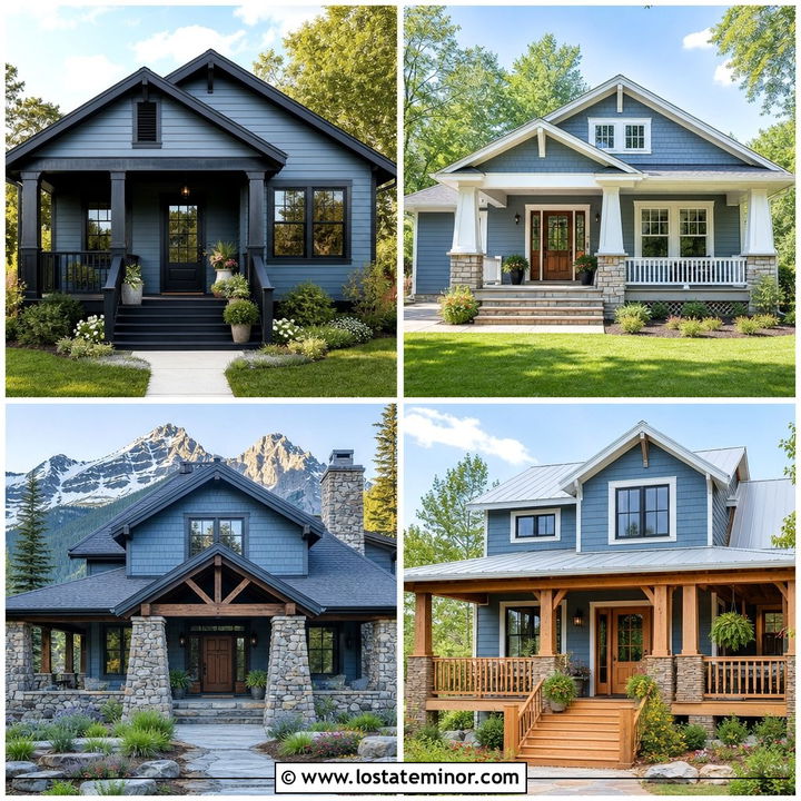 30 Dusty Blue House Design With Front Porch Ideas for Cozy Style