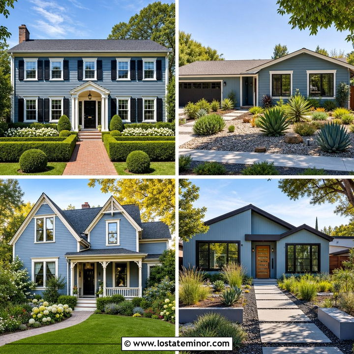 30 Dusty Blue House Design With Front Yard Ideas That Feel Fresh