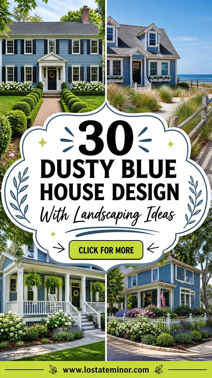 30 Dusty Blue House Design With Landscaping Ideas for Curb Appeal - 30 Dusty Blue House Design With Landscaping Ideas for Curb Appeal