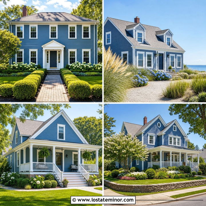 30 Dusty Blue House Design With Landscaping Ideas for Curb Appeal