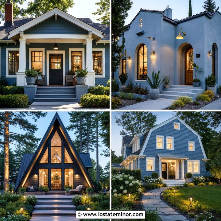 30 Dusty Blue House Design With Lighting Ideas for a Warm Glow