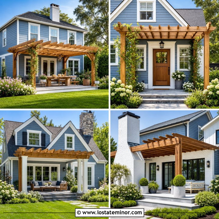30 Dusty Blue House Design With Pergola Ideas for Relaxed Style