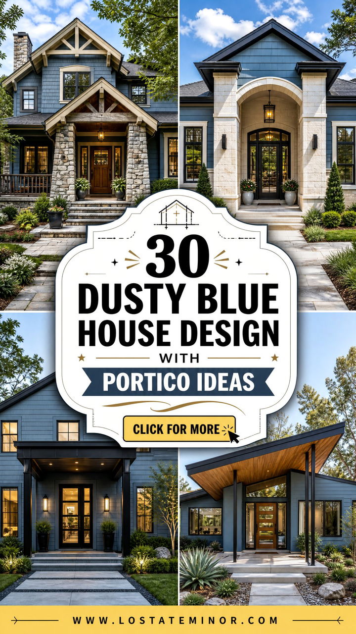 30 Dusty Blue House Design With Portico Ideas for a Grand Welcome - 30 Dusty Blue House Design With Portico Ideas for a Grand Welcome