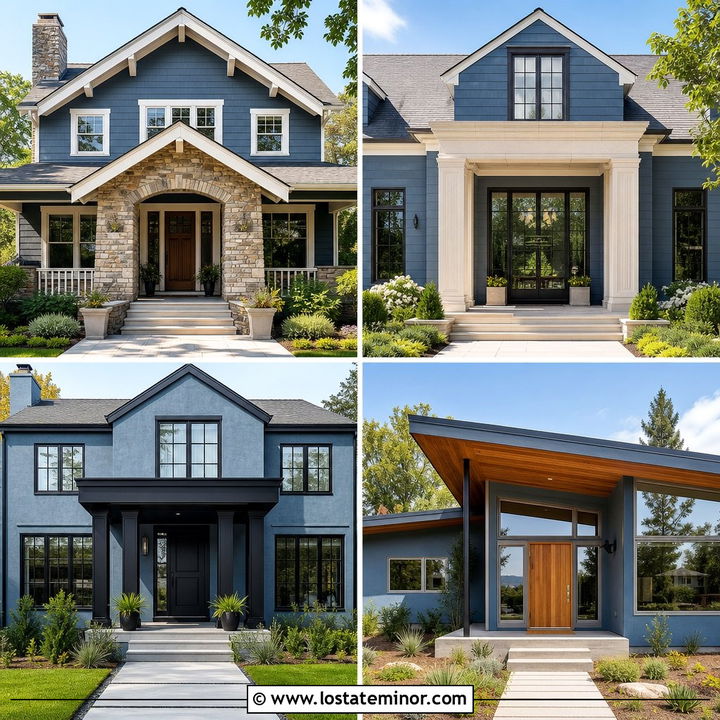 30 Dusty Blue House Design With Portico Ideas for a Grand Welcome