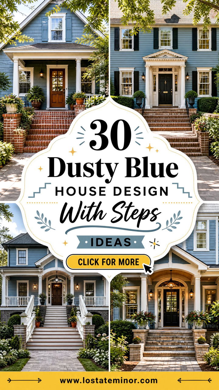 30 Dusty Blue House Design With Steps Ideas for a Warm Welcome - 30 Dusty Blue House Design With Steps Ideas for a Warm Welcome