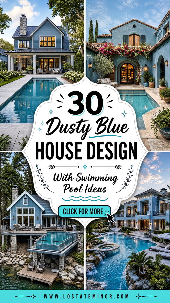 30 Dusty Blue House Design With Swimming Pool Ideas for Summer - 30 Dusty Blue House Design With Swimming Pool Ideas for Summer