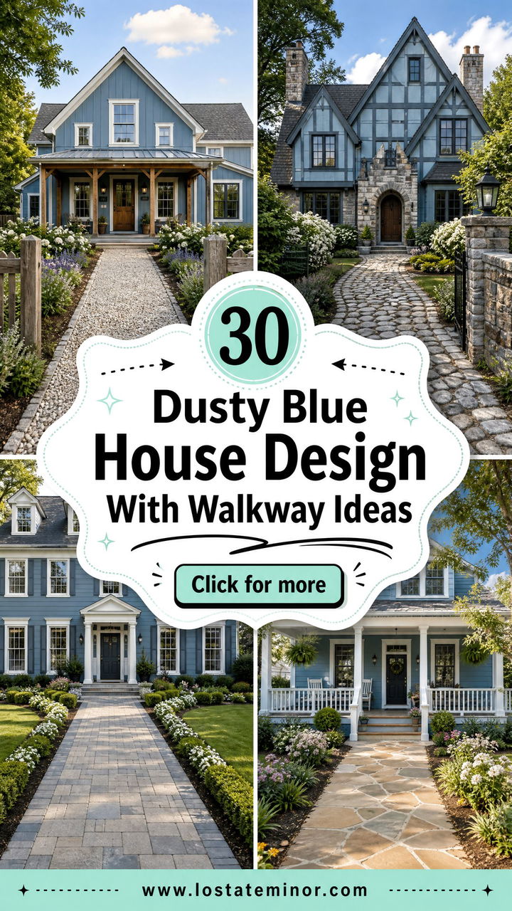 30 Dusty Blue House Design With Walkway Ideas for Curb Appeal - 30 Dusty Blue House Design With Walkway Ideas for Curb Appeal