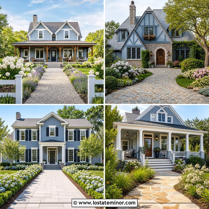 30 Dusty Blue House Design With Walkway Ideas for Curb Appeal