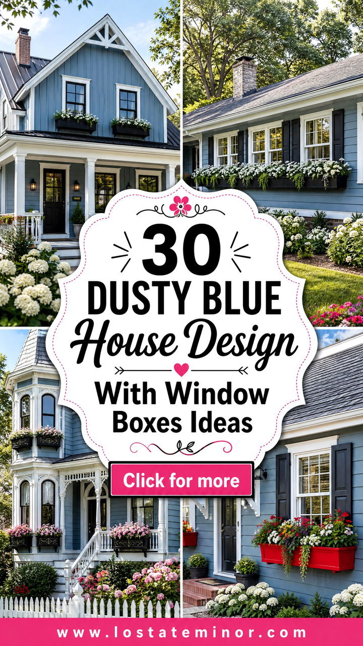 30 Dusty Blue House Design With Window Boxes Ideas for Spring - 30 Dusty Blue House Design With Window Boxes Ideas for Spring