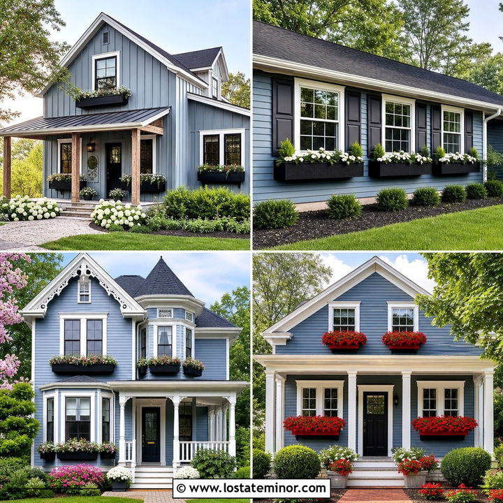 30 Dusty Blue House Design With Window Boxes Ideas for Spring