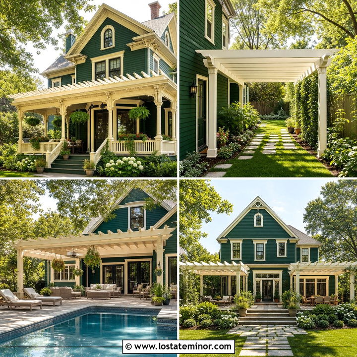 30 Forest Green House Design With Pergola Ideas For Outdoor Charm