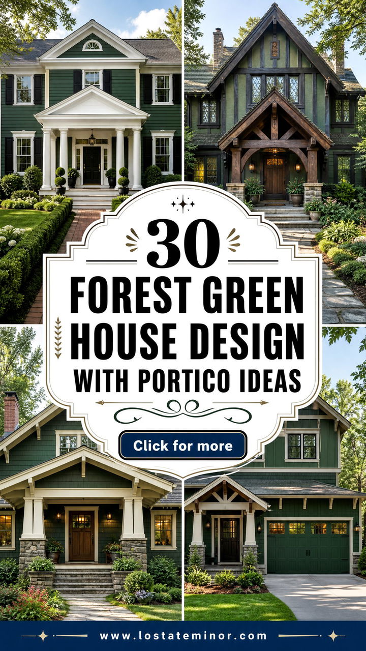 30 Forest Green House Design With Portico Ideas For Elegant Charm - 30 Forest Green House Design With Portico Ideas For Elegant Charm