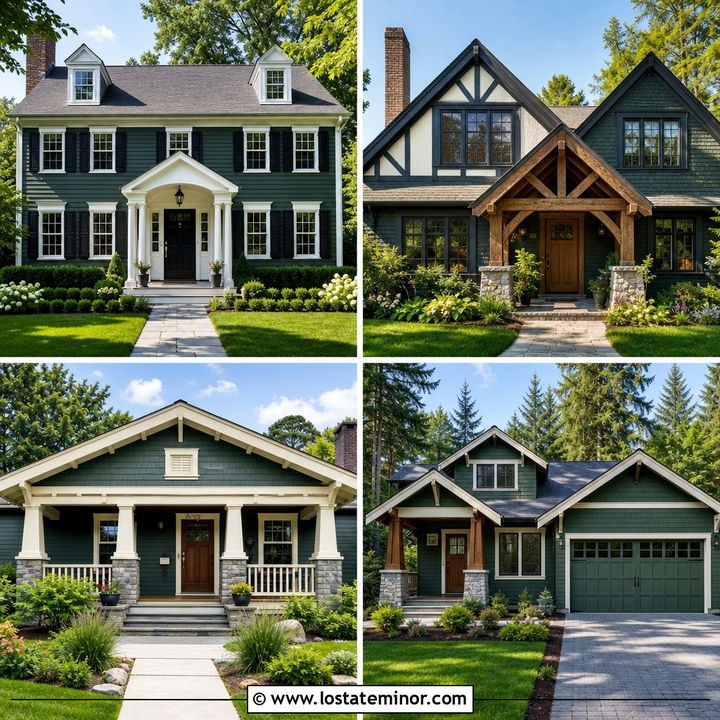 30 Forest Green House Design With Portico Ideas For Elegant Charm