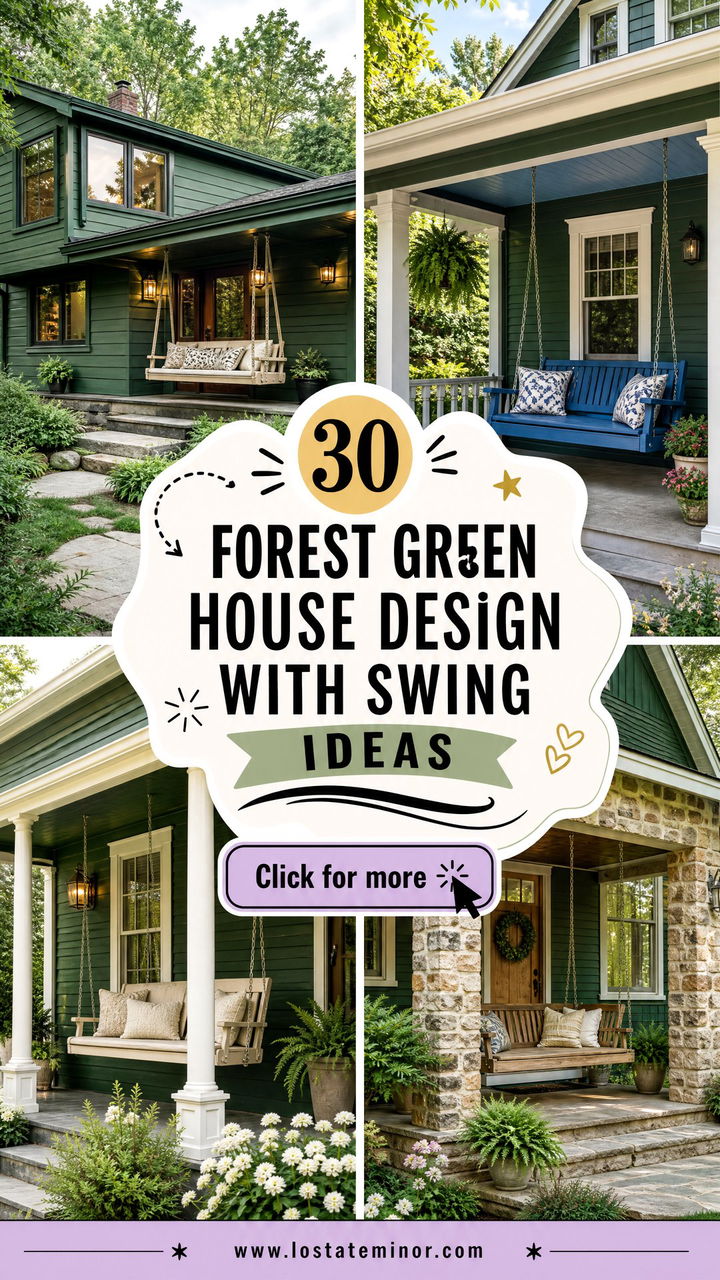 30 Forest Green House Design With Swing Ideas Cozy Porch Style - 30 Forest Green House Design With Swing Ideas: Cozy Porch Style