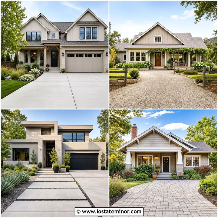 30 Greige House Design With Driveway Ideas for a Polished Entry
