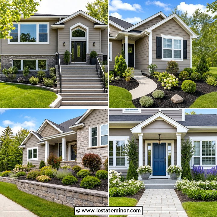 30 Greige House Design With Front Yard Ideas for Fresh Curb Appeal