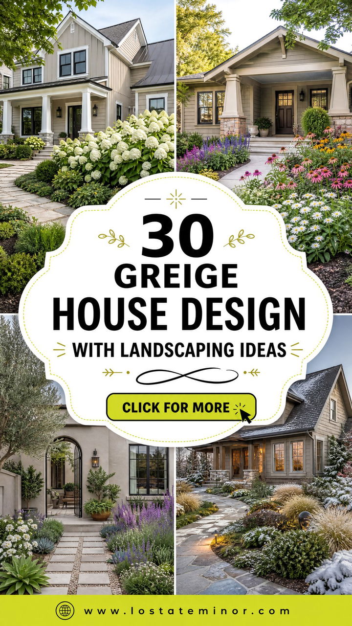 30 Greige House Design With Landscaping Ideas for Lush Style - 30 Greige House Design With Landscaping Ideas for Lush Style