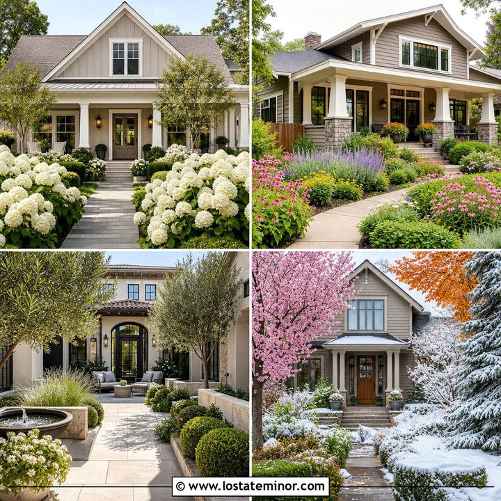 30 Greige House Design With Landscaping Ideas for Lush Style