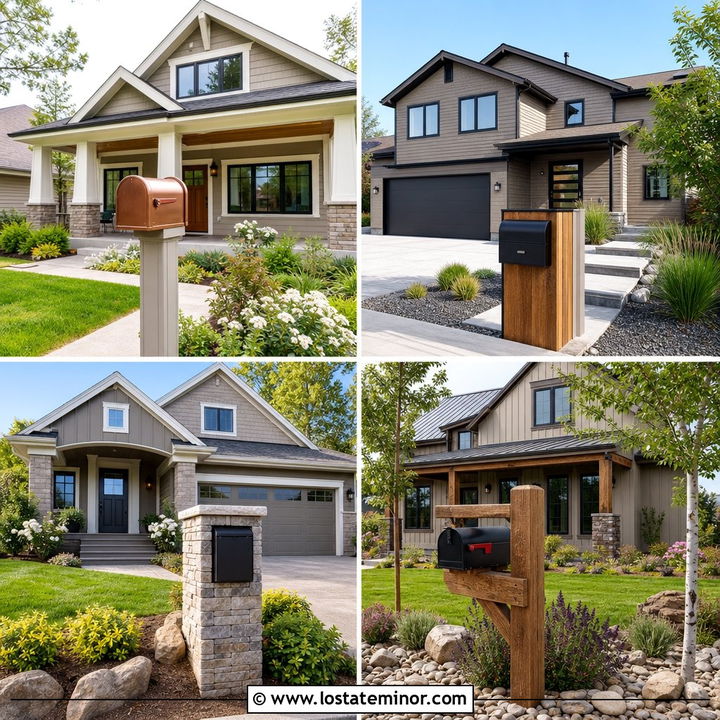 30 Greige House Design With Mailbox Ideas for Instant Curb Appeal