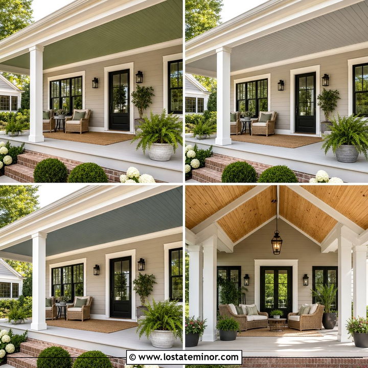 30 Greige House Design With Porch Ceiling Ideas for Cozy Style