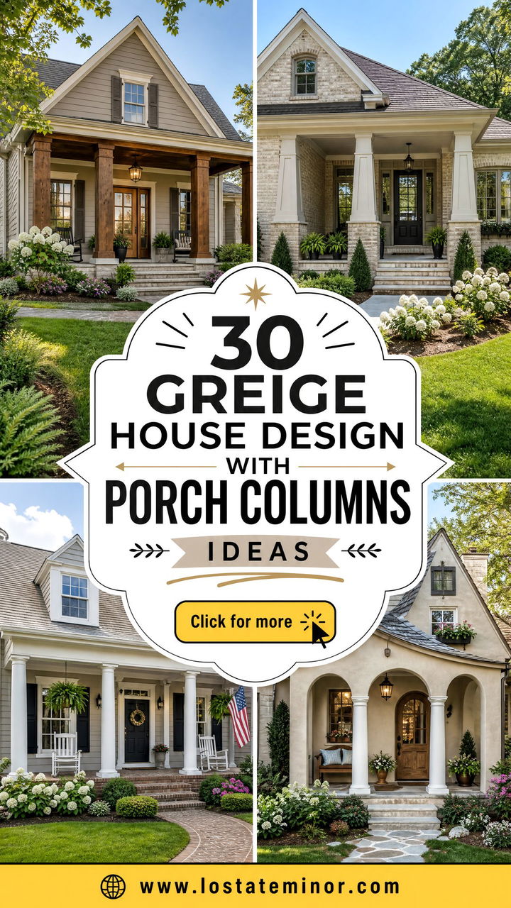 30 Greige House Design With Porch Columns Ideas for Classic Style - 30 Greige House Design With Porch Columns Ideas for Classic Style