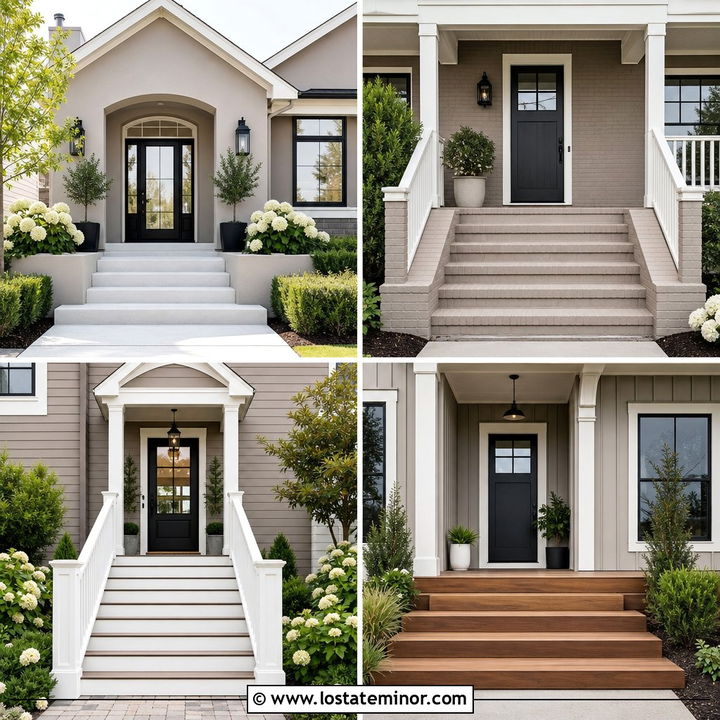 30 Greige House Design With Steps Ideas for Welcoming Entries