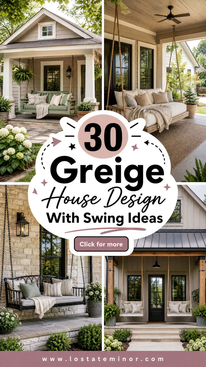 30 Greige House Design With Swing Ideas for Relaxed Porches - 30 Greige House Design With Swing Ideas for Relaxed Porches