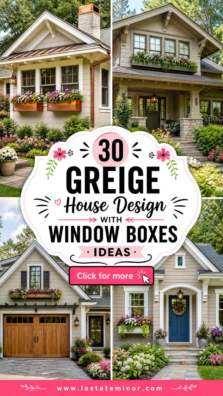 30 Greige House Design With Window Boxes Ideas for Cottage Charm - 30 Greige House Design With Window Boxes Ideas for Cottage Charm
