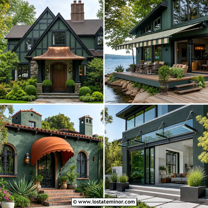 30 Hunter Green House Design With Awning Ideas for Vintage Charm