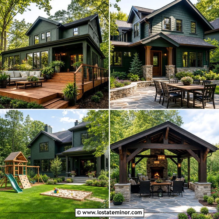 30 Hunter Green House Design With Backyard Ideas for Outdoor Living