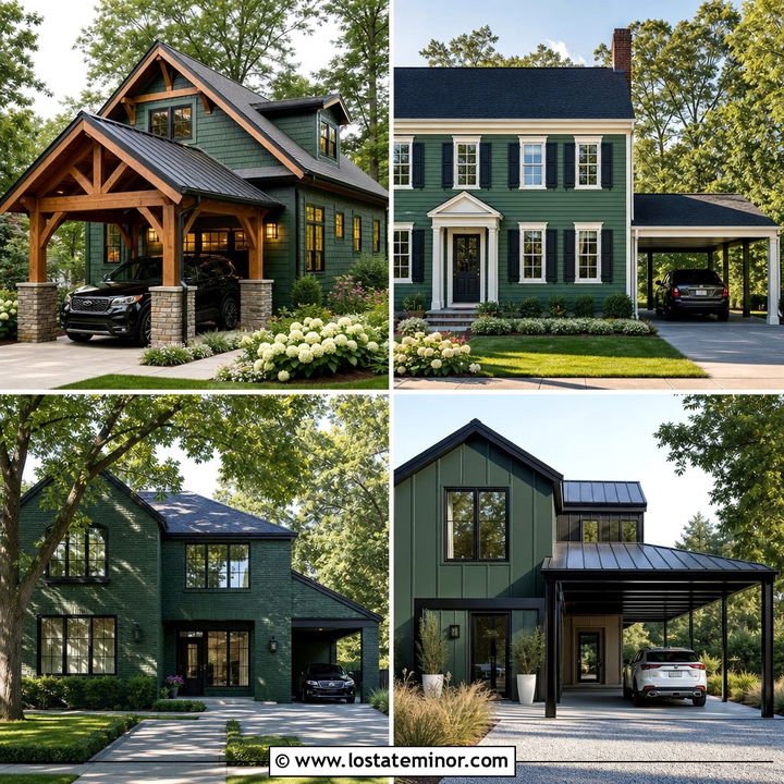 30 Hunter Green House Design With Carport Ideas Curb Appeal