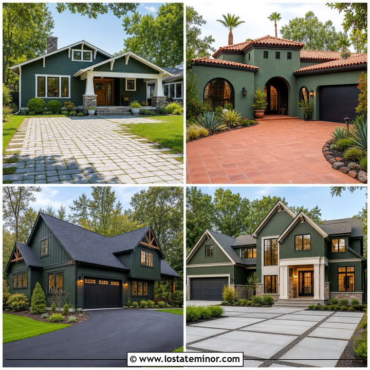 30 Hunter Green House Design With Driveway Ideas: Curb Appeal