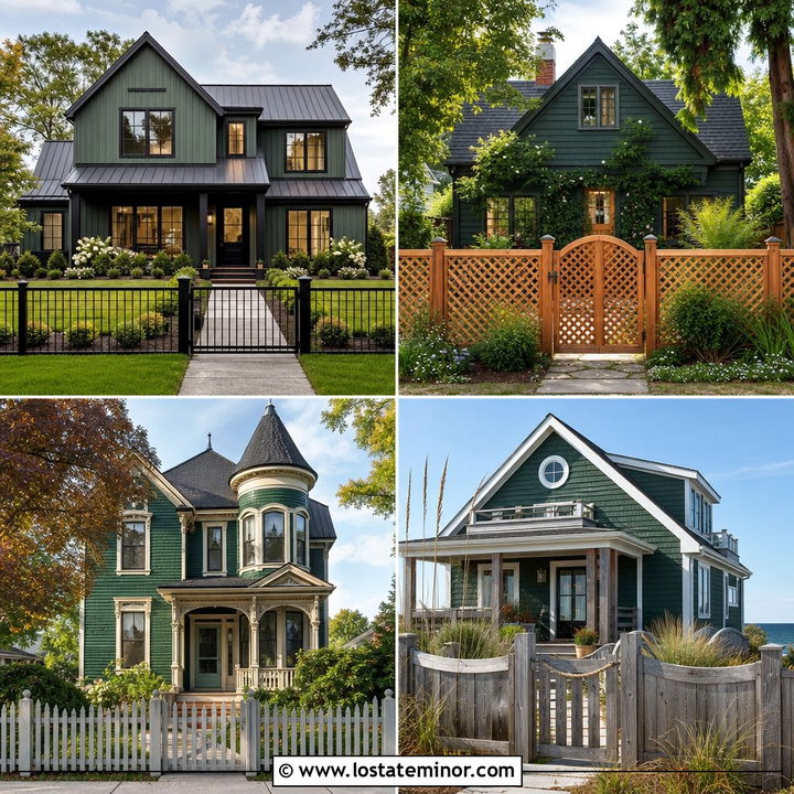 30 Hunter Green House Design With Fence Ideas: Polished Exteriors
