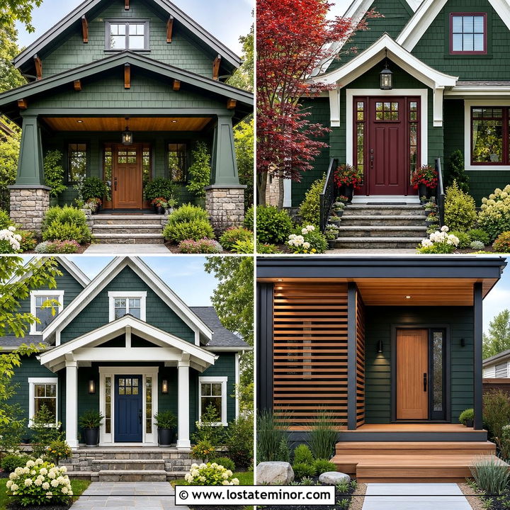 30 Hunter Green House Design With Front Porch Ideas: Cozy Style