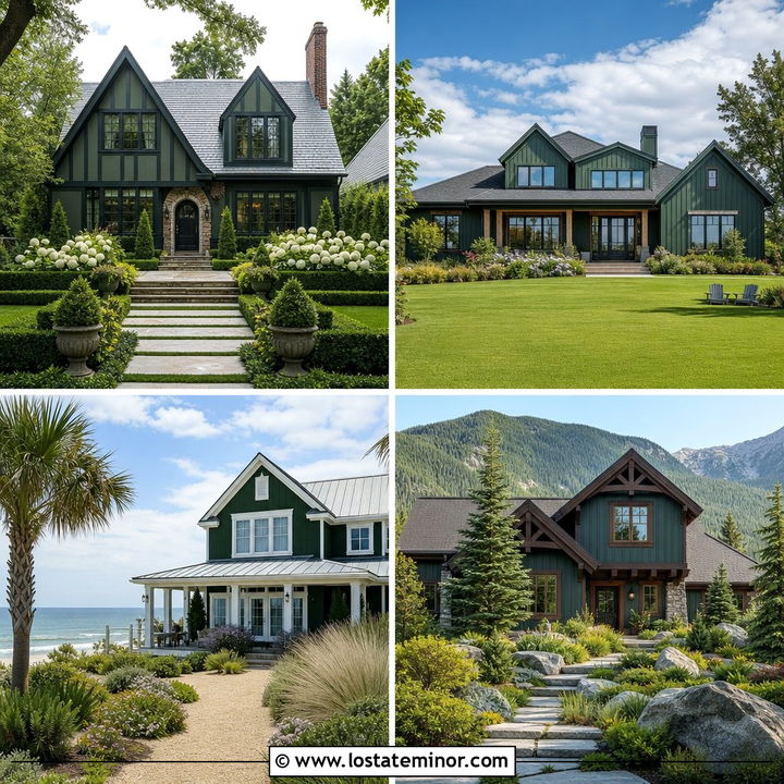 30 Hunter Green House Design With Front Yard Ideas: Curb Appeal