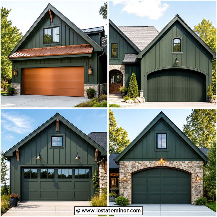30 Hunter Green House Design With Garage Door Ideas: Bold Style