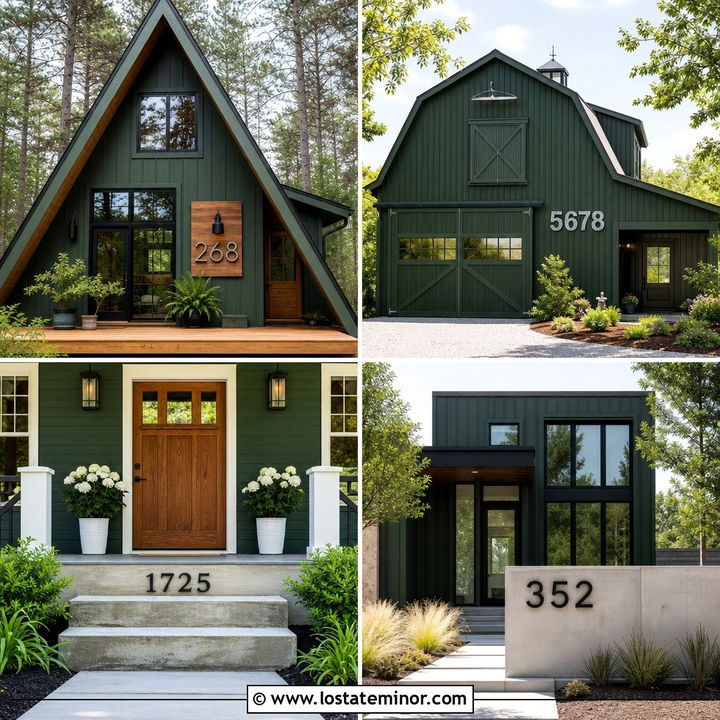 30 Hunter Green House Design With House Numbers Ideas: Chic Look