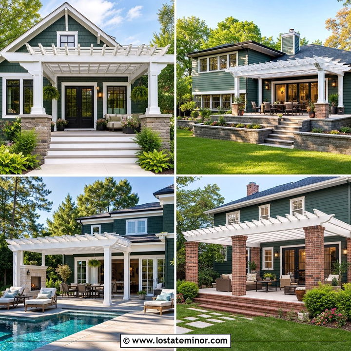 30 Hunter Green House Design With Pergola Ideas to Inspire